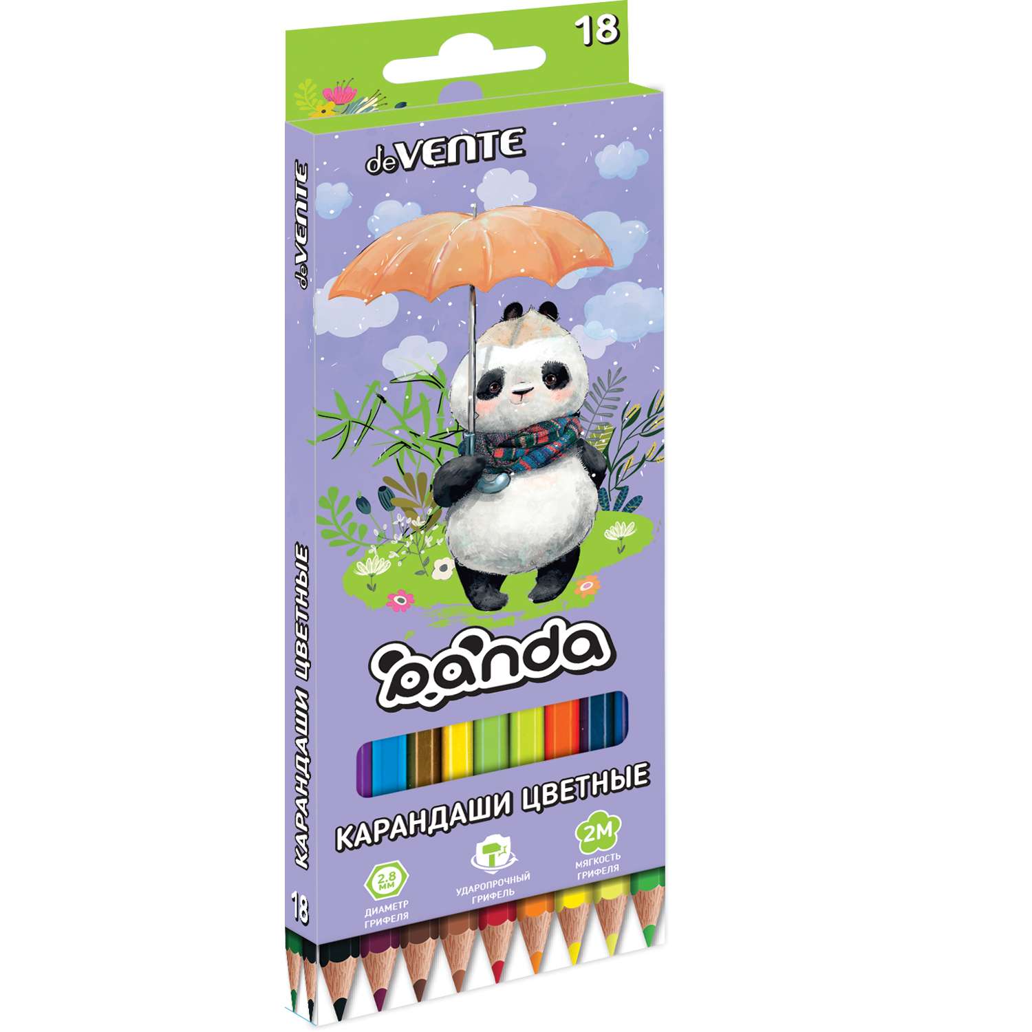 Карандаши цветные deVENTE Panda 18 цветов в картонной коробке - фото 1