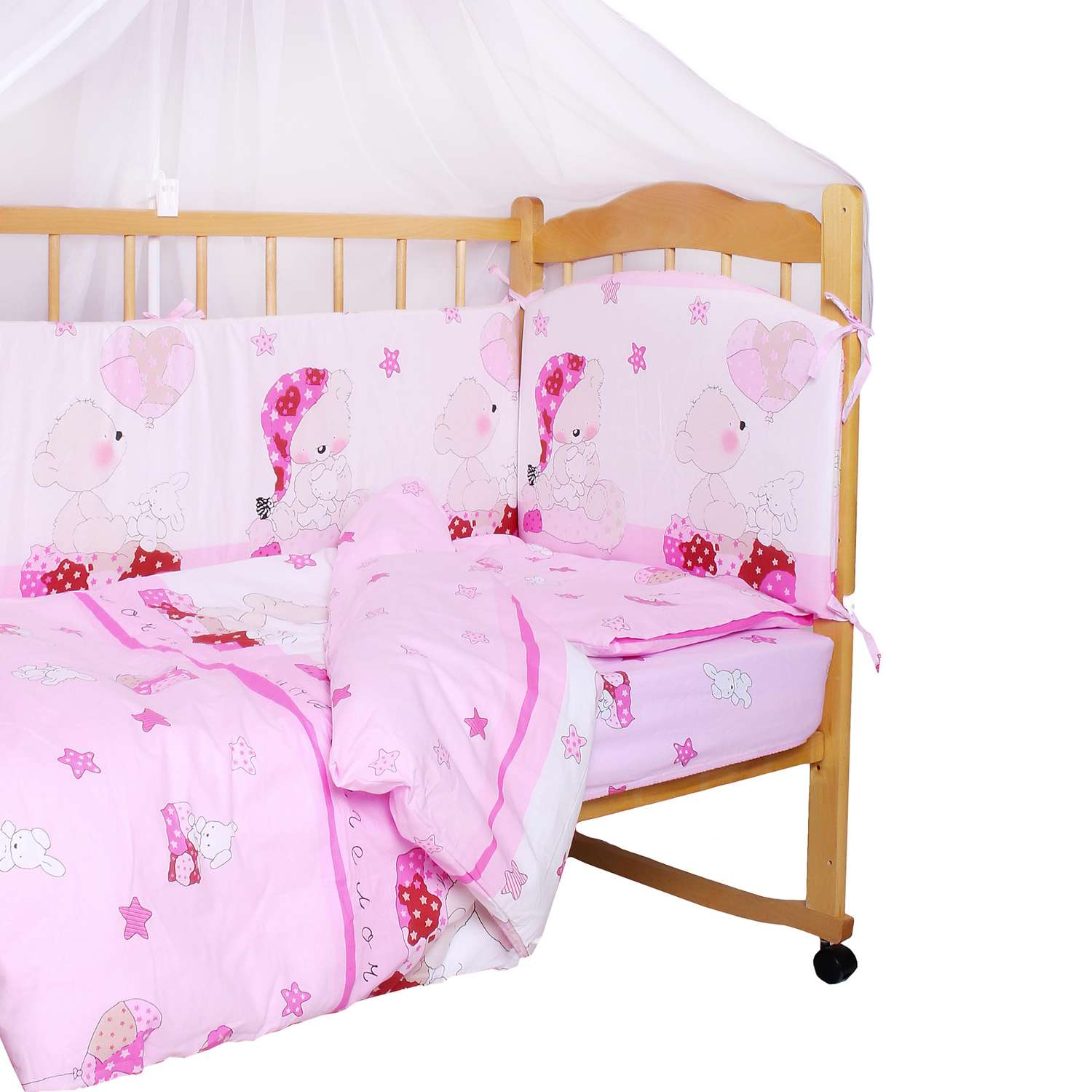 Комплект постельного белья Amarobaby Сонный медвежонок 7предметов Розовый - фото 5