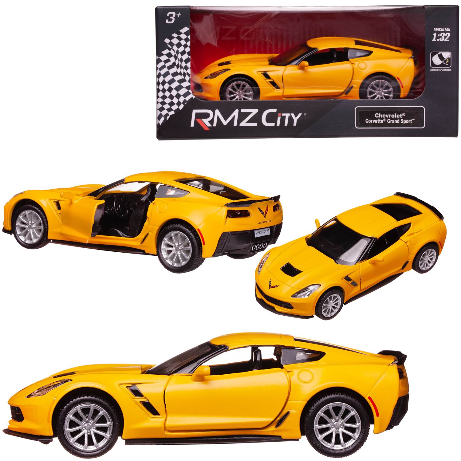 Автомобиль Uni-Fortune Chevrolet 1:32 фрикционный желтый 554039M(C) - фото 3