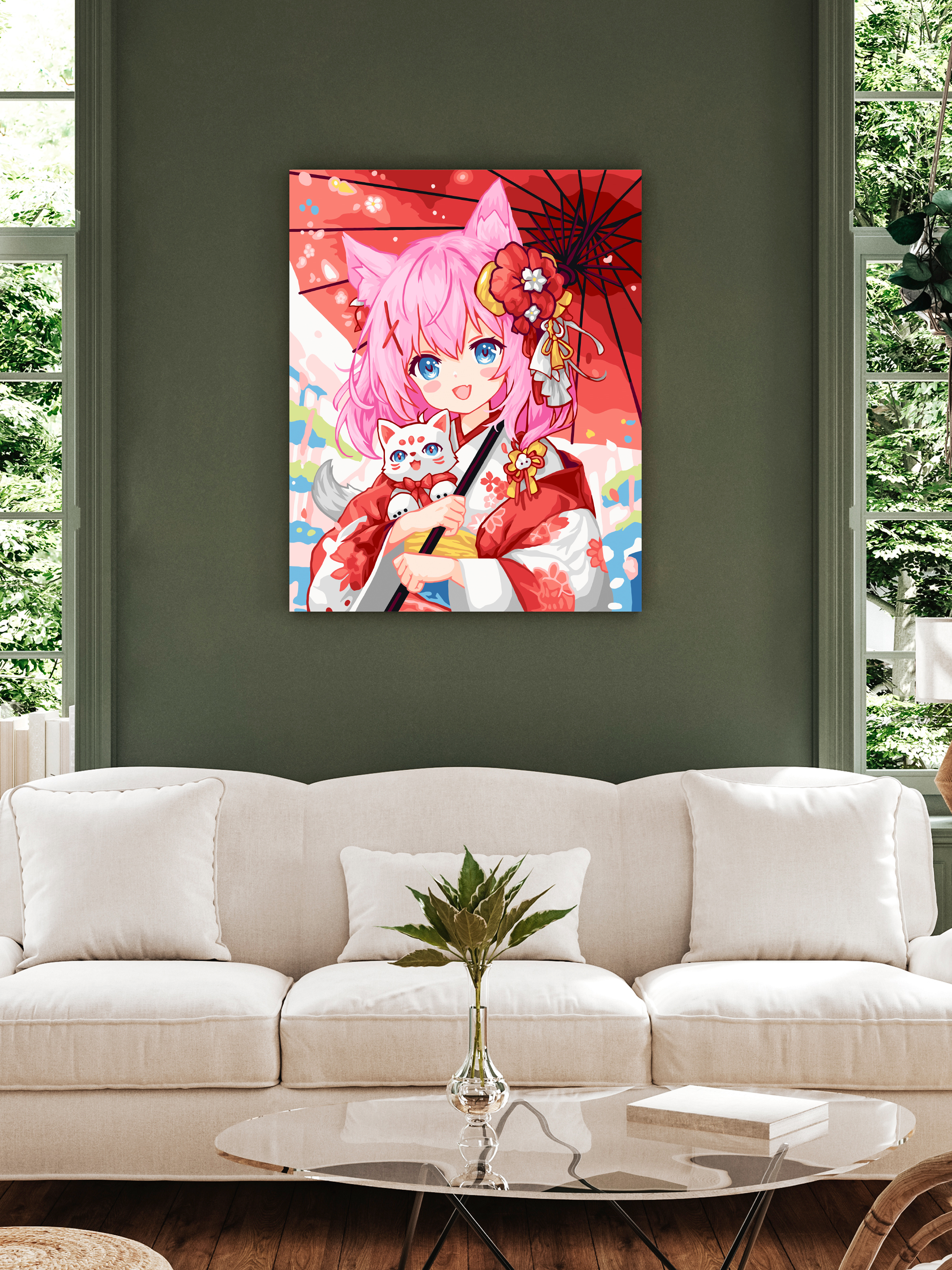 Картина по номерам Art sensation холст на подрамнике 40х50 см Девушка и котик анимэ - фото 3