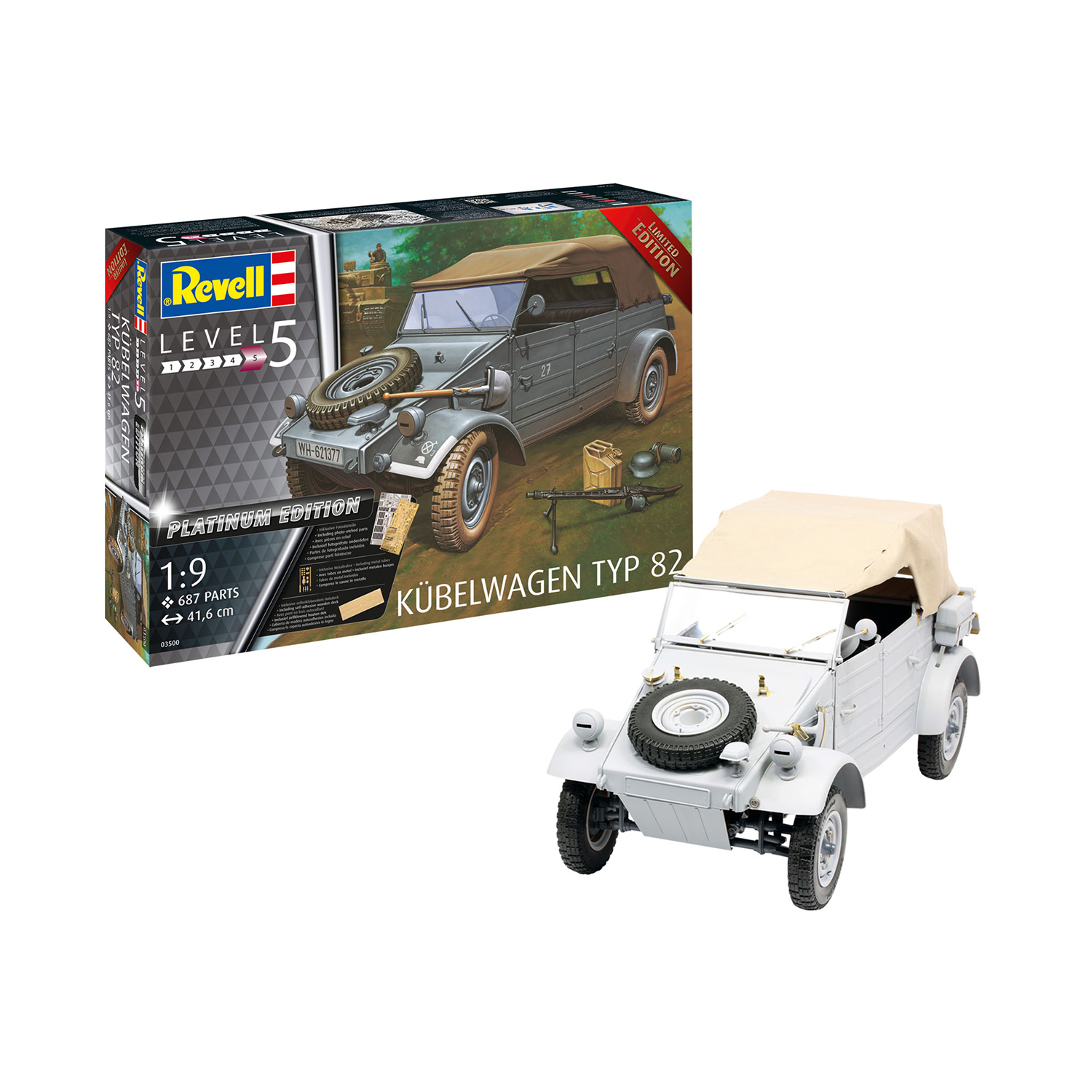 Сборная модель Revell Германский автомобиль Kubelwagen Typ 82 Platinum Edition 03500R