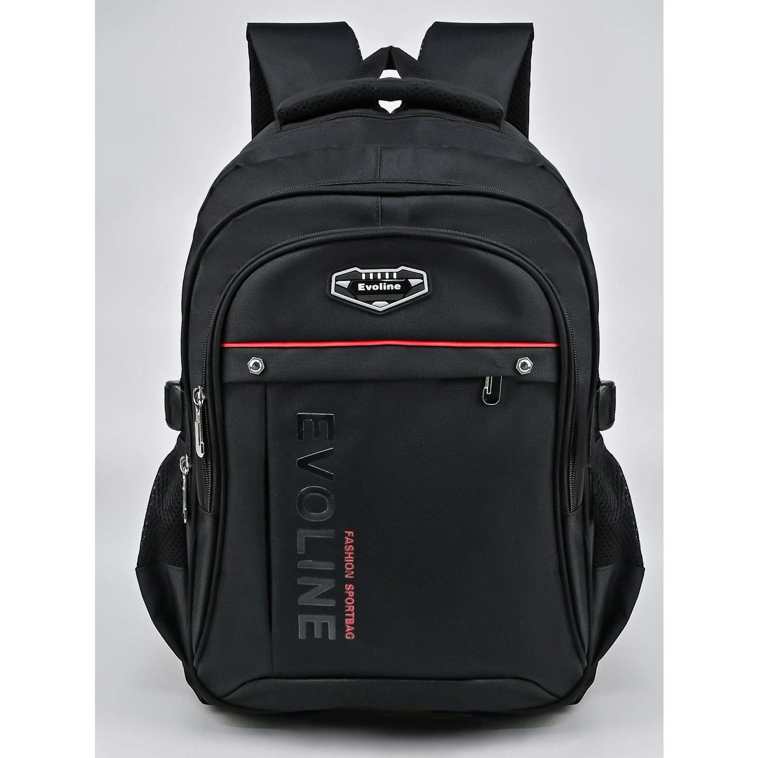 Рюкзак школьный Evoline большой черный с красной полосой EVO-328 - фото 1