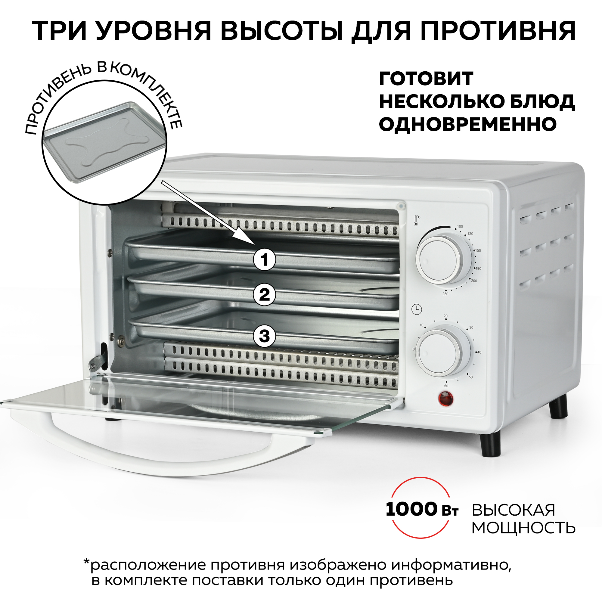 Мини-печь GFGRIL многофункциональная GFO-09W 9 л 1000 Вт - фото 7