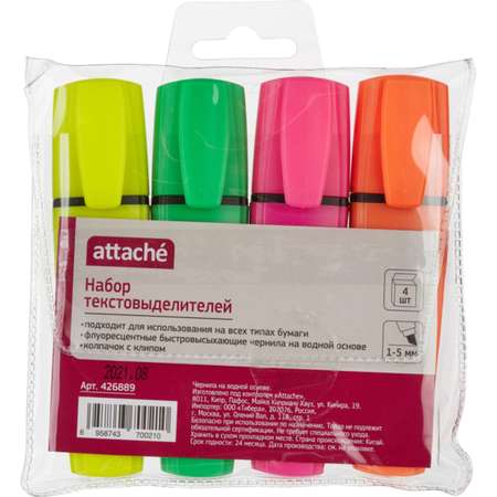 Текстовыделитель Attache Palette 1-5мм 2 упаковки по 4 шт