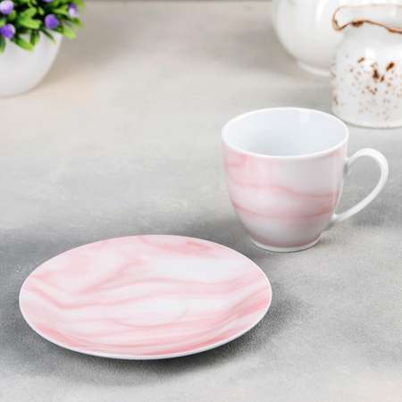 Чайная пара Доляна Мрамор чашка 200 мл блюдце цвет розовый