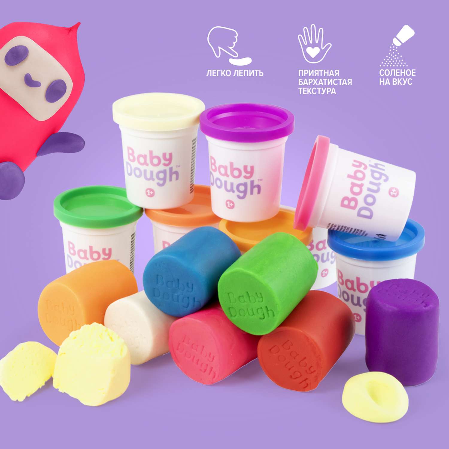 Тесто для лепки BabyDough Play-Doh! 8 цветов яркие BD020 - фото 3