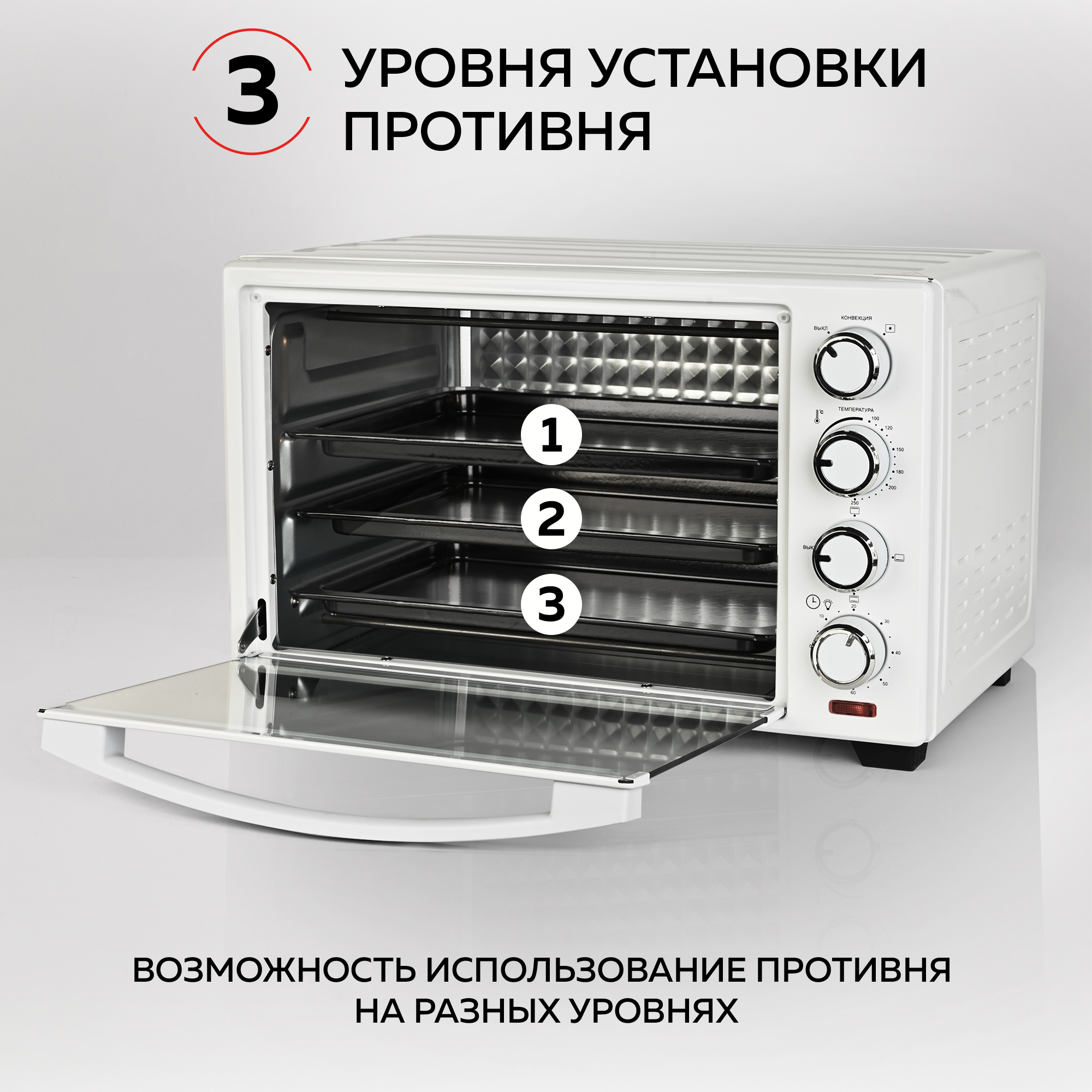 Мини-печь GFGRIL GFO-30W духовка объемом 30 л до 250 градусов конвекция таймер - фото 7