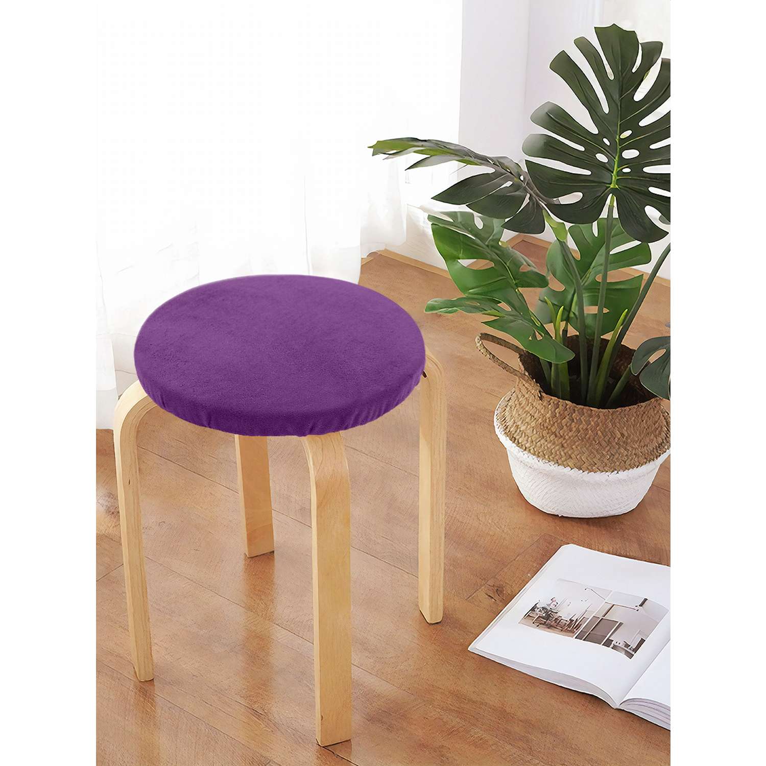 Подушка на стул DeNASTIA бархатная D31.5 см фиолетовый P111191 - фото 1