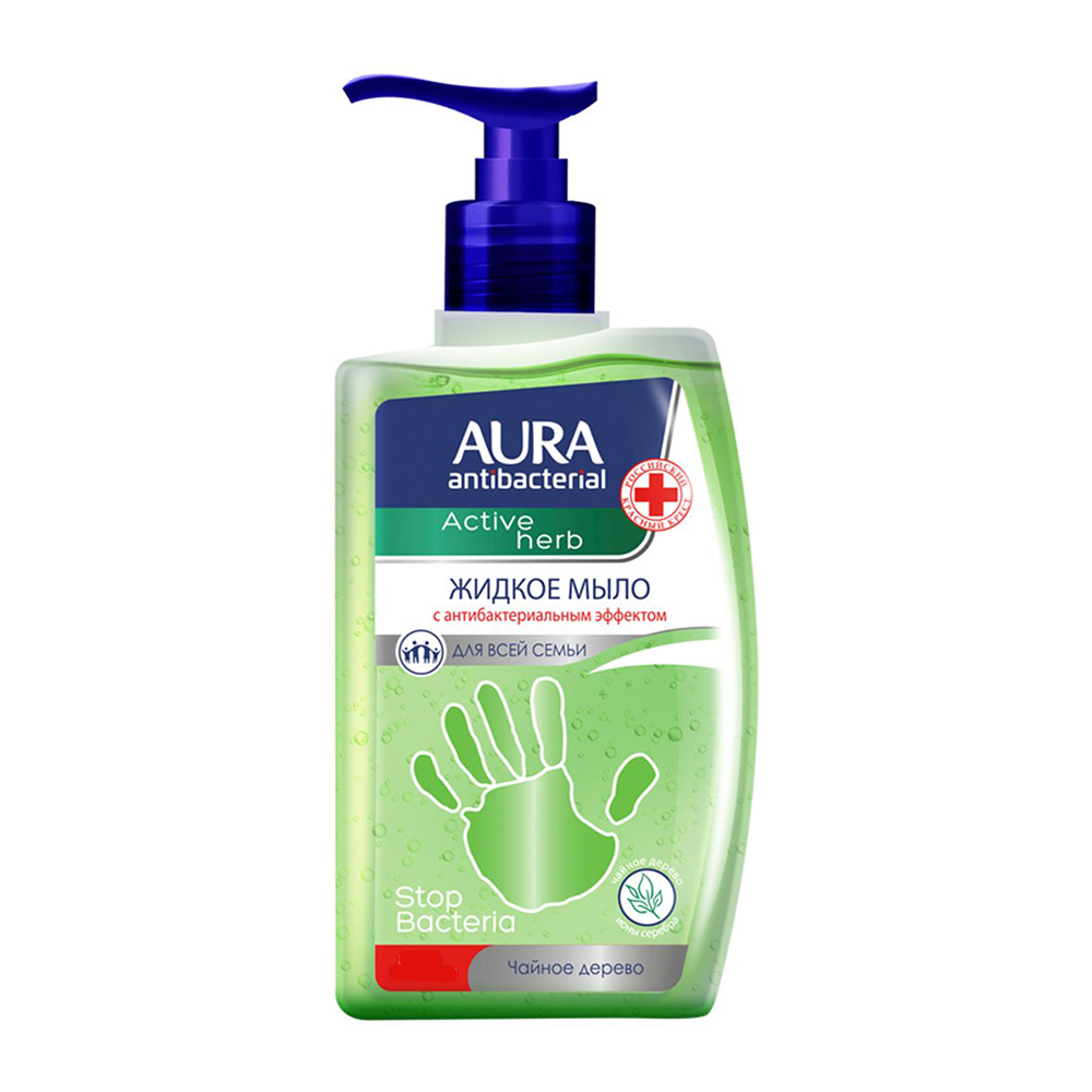 Мыло жидкое AURA Antibacterial Active Herb с антибактериальным эффектом чайное дерево флакон/дозатор 1000мл - фото 1