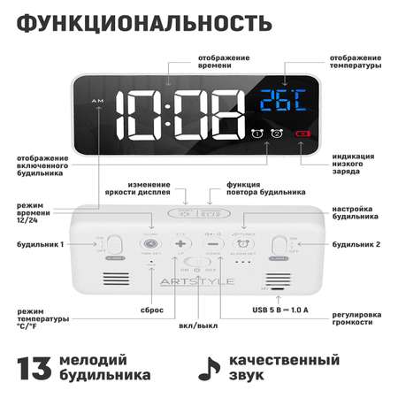 Настольные часы ARTSTYLE CL-W80WBL