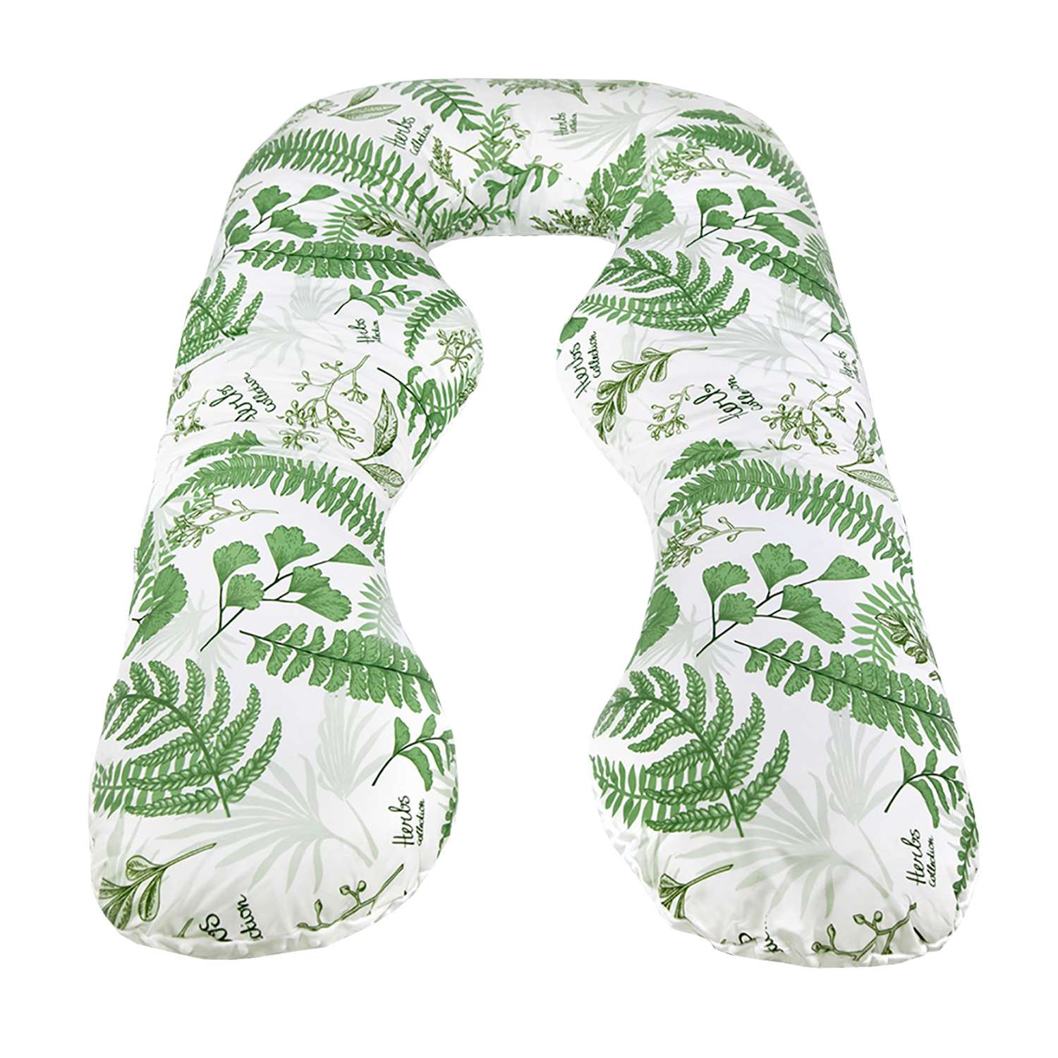 Подушка для беременных Amarobaby Mild Design Edition Зеленые листья анатомическая Белый-Зеленый - фото 1