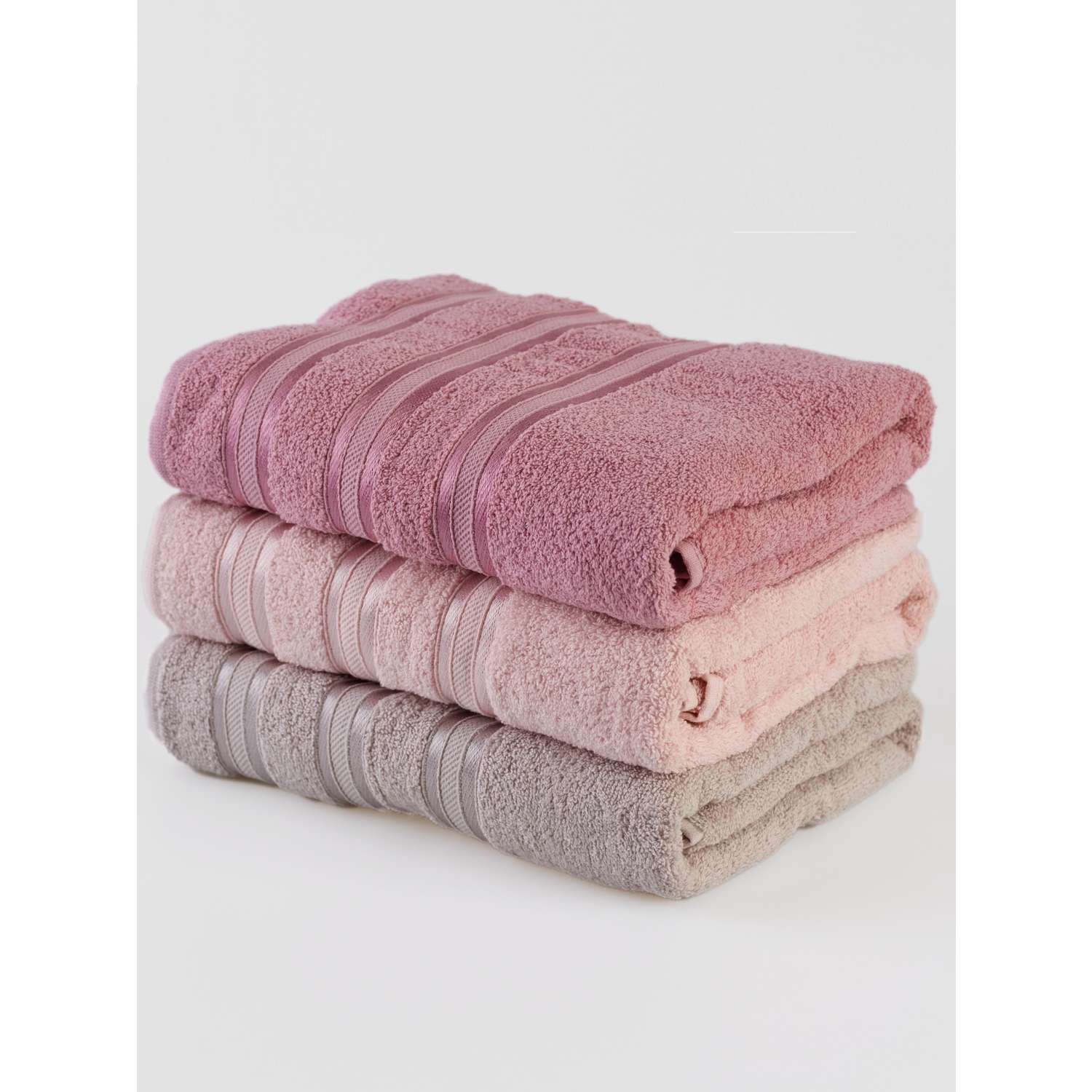 Набор полотенец 3 шт 50х90 см ATLASPLUS светло-розовый розовый серый - фото 1
