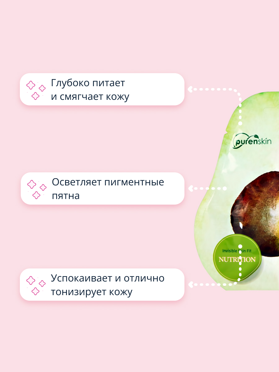 Маска тканевая Purenskin c экстрактом авокадо питательная 23 г - фото 3