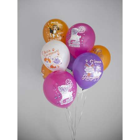 Воздушные шары для девочки МИКРОС. Территория праздника «С днем рождения» с рисунками набор 10 штук