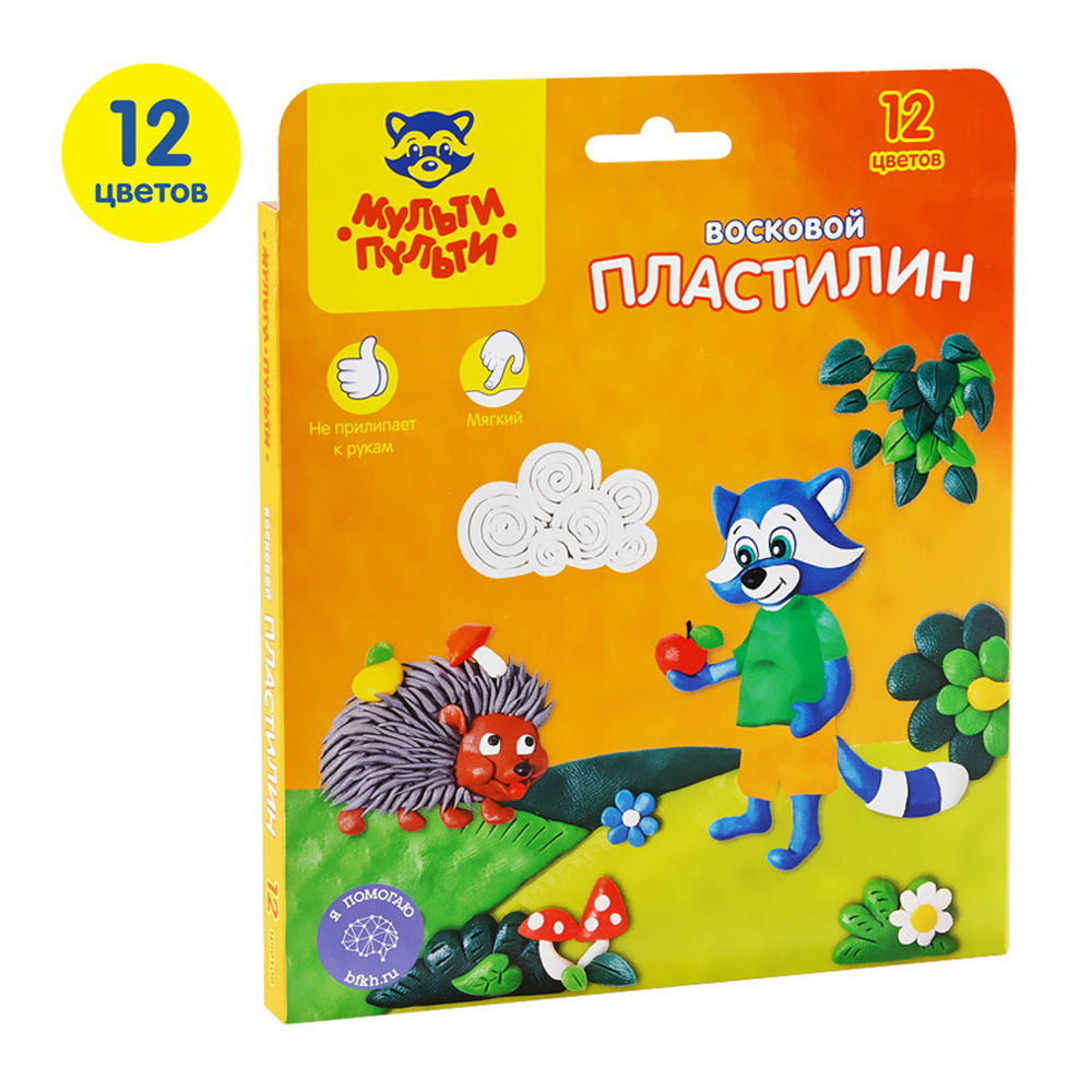Пластилин МУЛЬТИ ПУЛЬТИ Енот в лесу 12 цветов 180 г восковой со стеком картон европодвес - фото 2