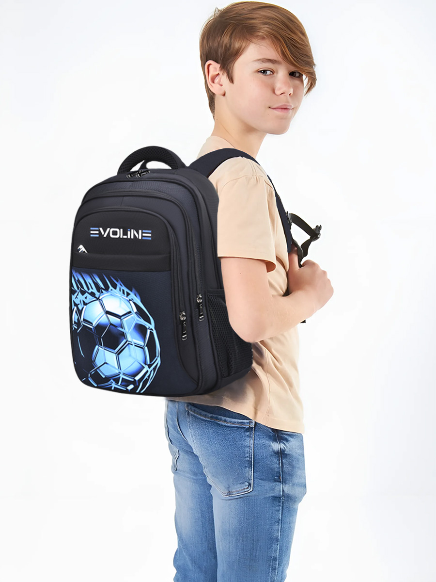 Рюкзак школьный Evoline Рюкзак для начальной школы ЭВА с мячом синий USB EVO-167-ball-blue - фото 15