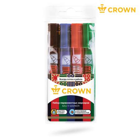 Набор перманентных маркеров CROWN Multi Marker 4 цветов пулевидный 3 мм