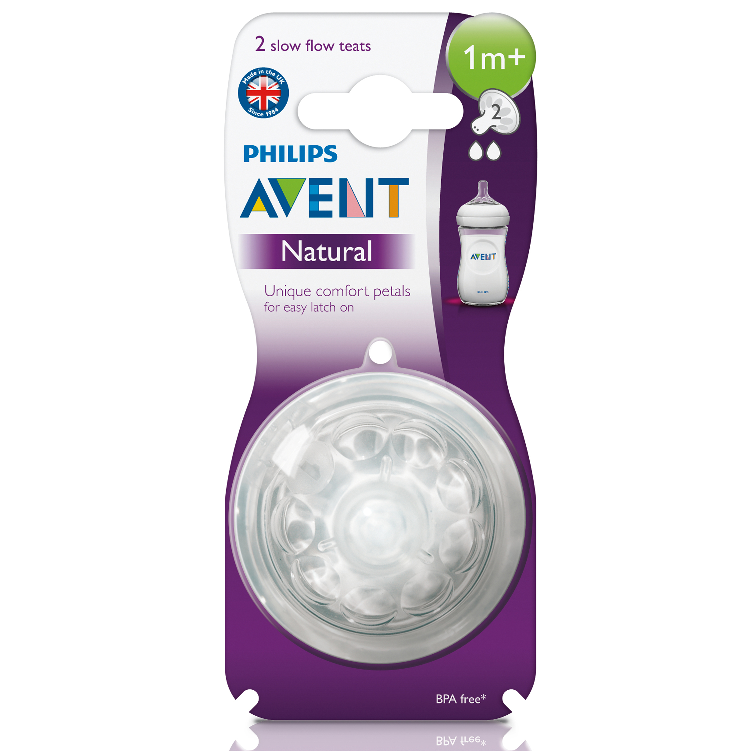 Соска Philips Avent Natural медленный поток 1 мес+ 2 шт SCF652/27 - фото 2