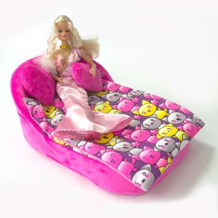 Набор мебели для кукол Belon familia Принт хор котят фиолетовый кровать с круглой спинкой 2 подушки
