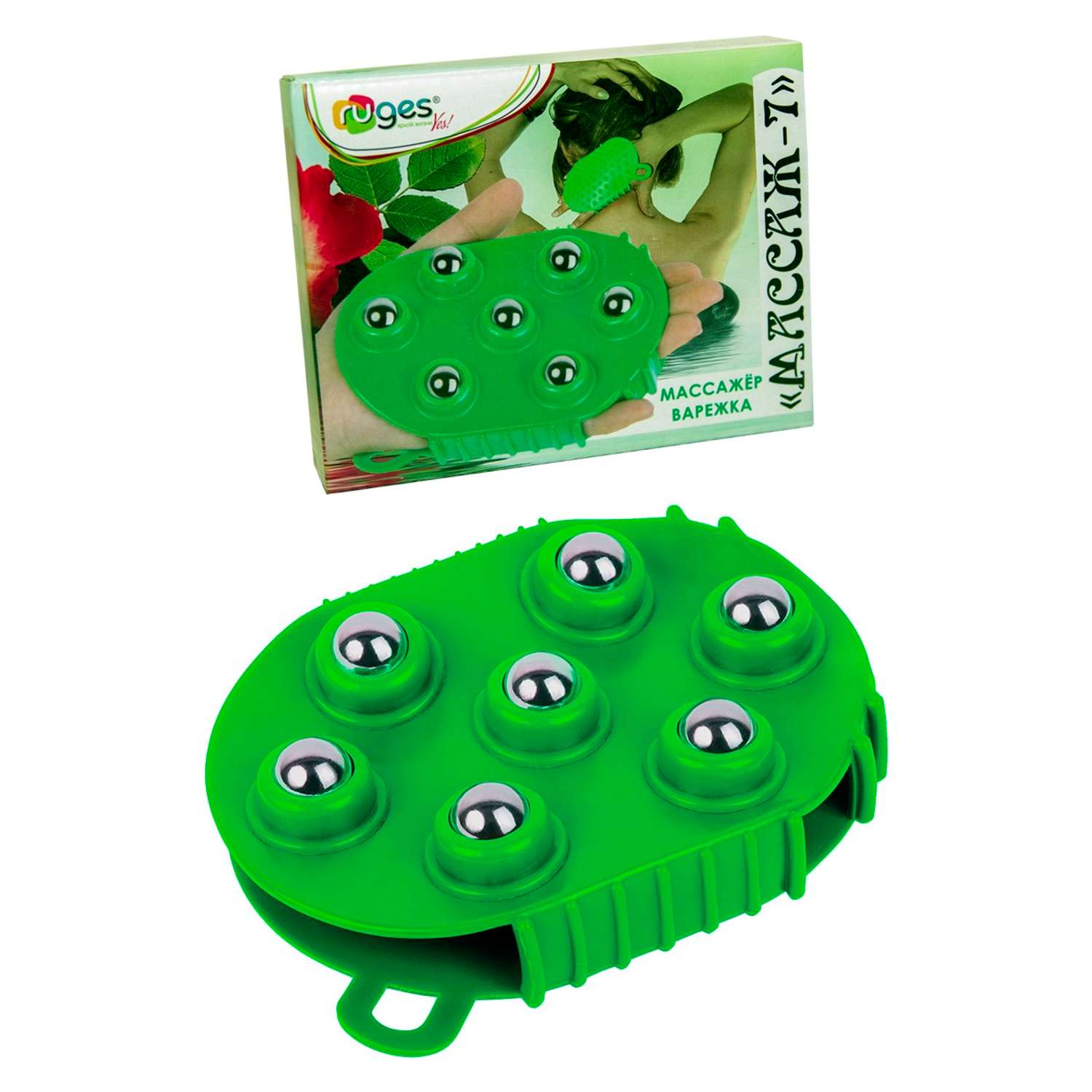 Массажная варежка RUGES с шариками зеленая - фото 1