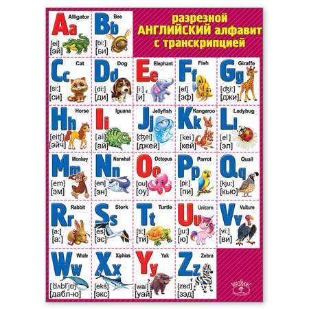 Плакат Праздник Английский алфавит разрезной с транскрипцией А2