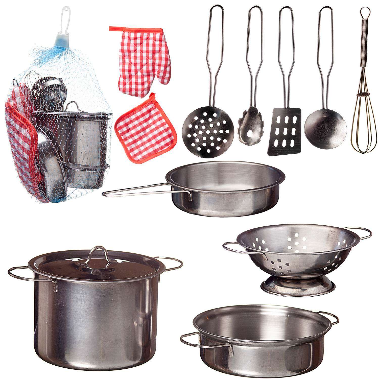 Игровой набор Помогаю Маме ABTOYS Посуда металлическая для кухни 12 предметов - фото 1