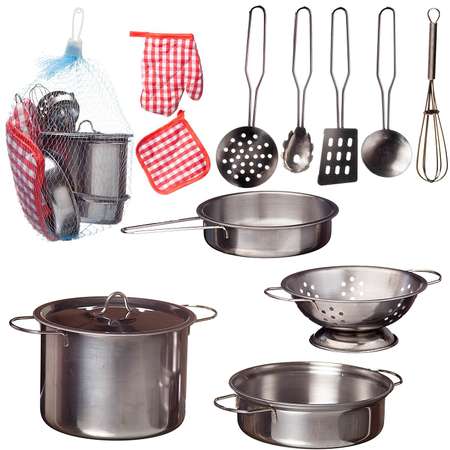 Игровой набор Помогаю Маме ABTOYS Посуда металлическая для кухни 12 предметов
