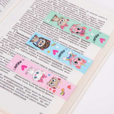 Закладки магнитные Юнландия для книг учебников и тетрадей 6 штук Meow Cats