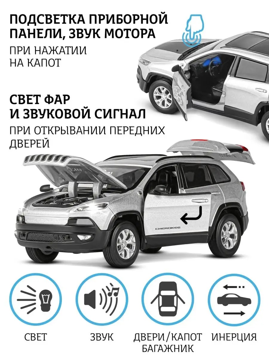 Внедорожник АВТОпанорама Jeep Cherokee 1:32 серебряный JB1251498 - фото 2