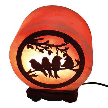 Солевая лампа Wonder Life Круг-5 Птички с деревянной картиной 2-3кг Гималайская соль