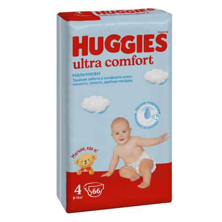Подгузники Huggies Ultra Comfort для мальчиков 4 (8-14 кг) 66 шт.
