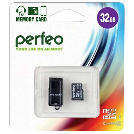 Карта памяти Perfeo microSD 32 Гб High-Capacity Class 10 + USB картридер