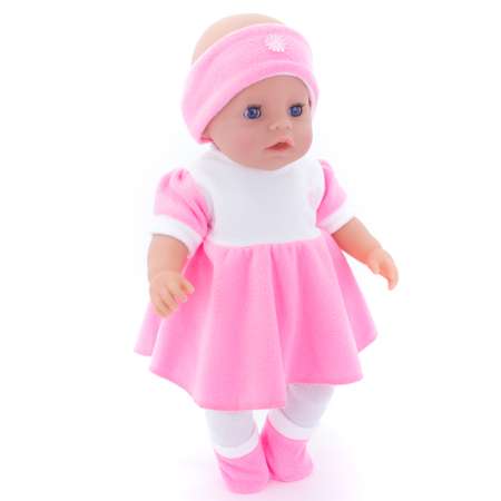 Комплект для пупса Модница 43-48 см: платье колготки повязка на голову и тапочки 6118 розовый