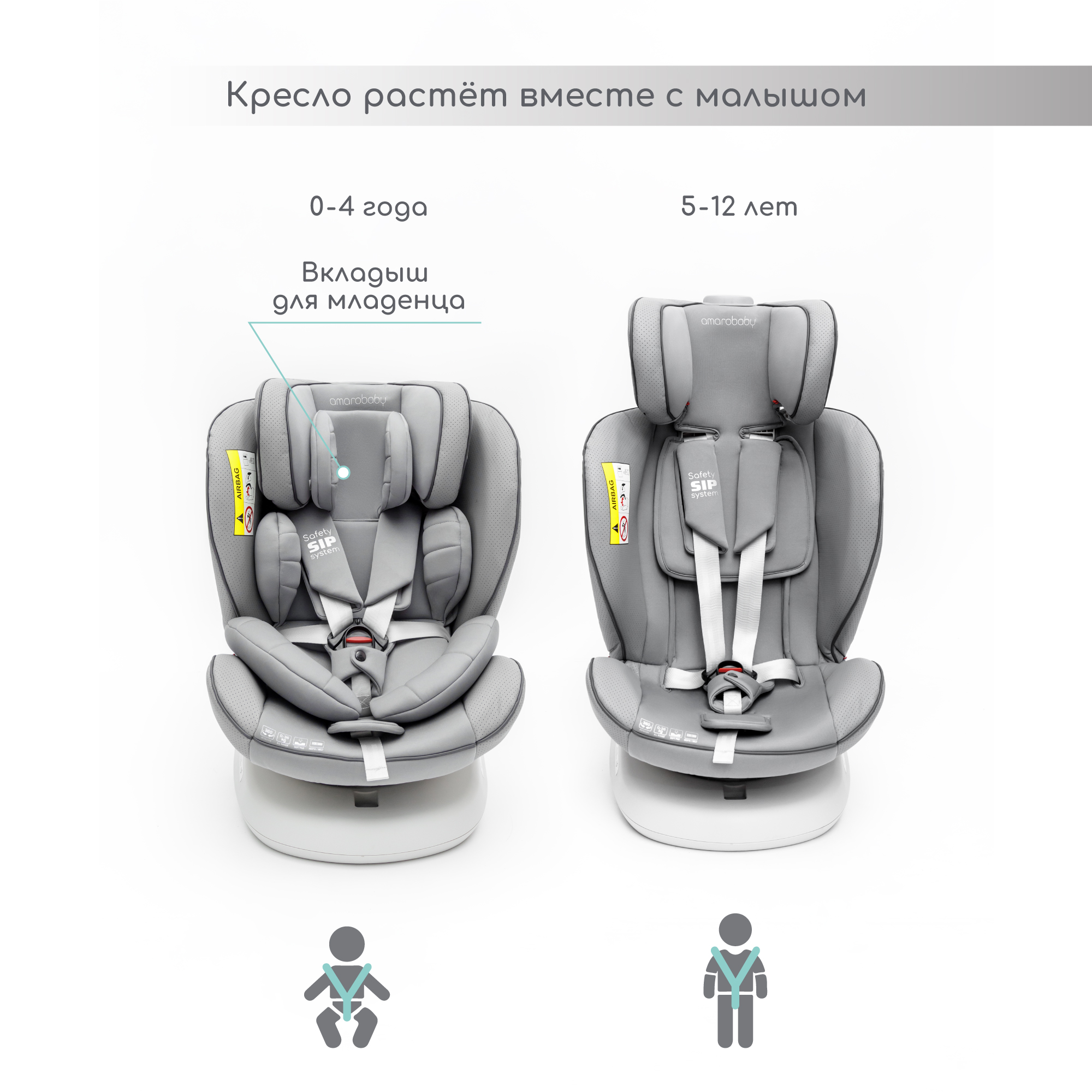 Автокресло детское Champion AmaroBaby Isofix класс D группа серый купить по  цене 12900 ₽ в интернет-магазине Детский мир