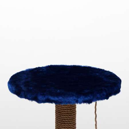 Когтеточка Пижон Столбик с круглой полкой и игрушкой 35 х 35 х 60 см синяя
