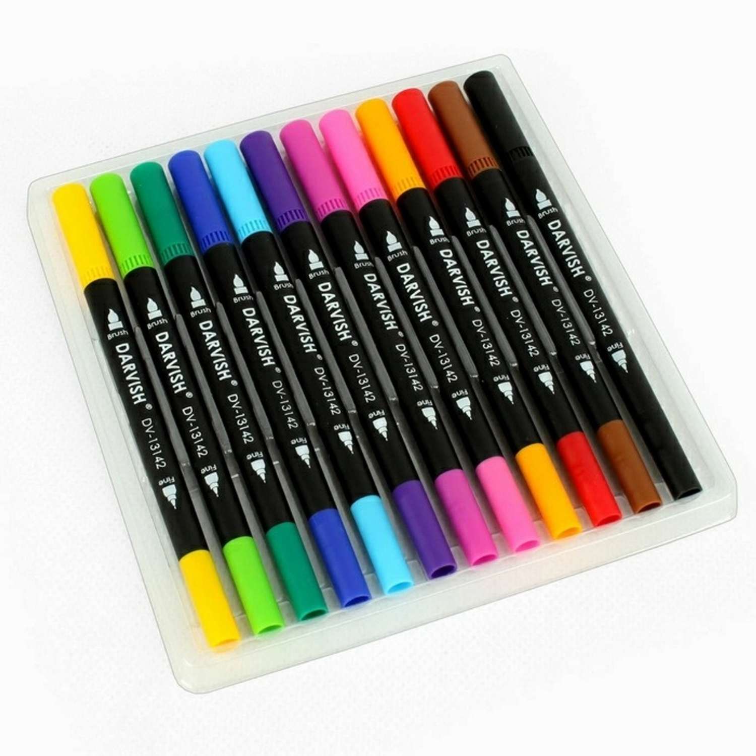 Маркеры для рисования Darvish скетчинга двусторонние тонкие 12 цветов кисть и линер 0.4 мм - фото 6