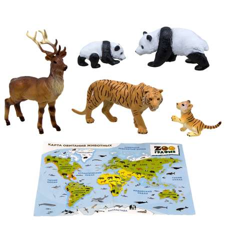 Игровой набор S+S Животные с картой обитания внутри 5 шт Zooграфия