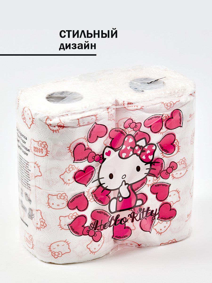 Туалетная бумага World cart с рисунком Hello Kitty 3 слоя 4 рулона по 200 листов - фото 7