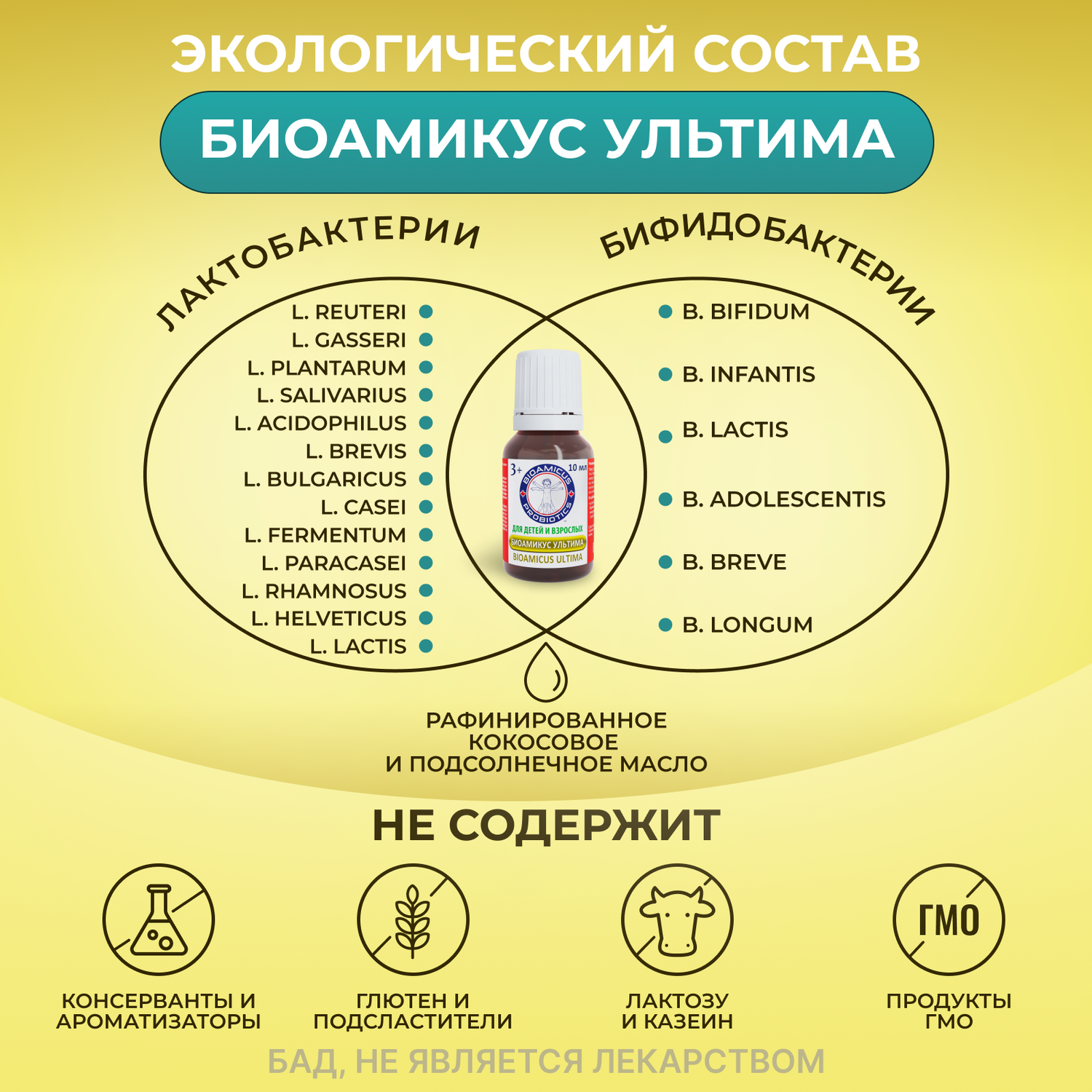 Пробиотик УЛЬТИМА для семьи BioAmicus с 3-х лет 19 штаммов бифидо- и лактобактерий 10 мл - фото 3