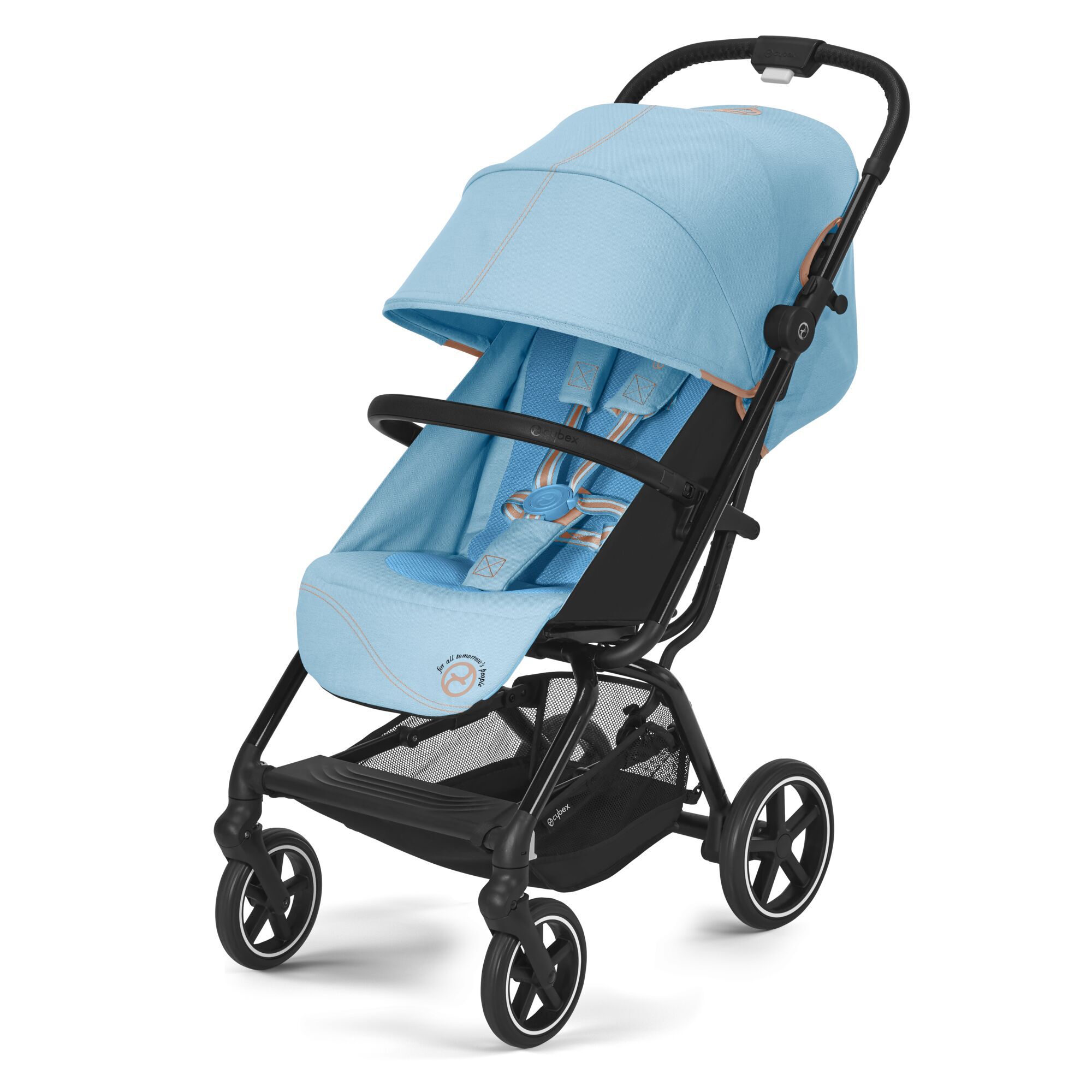 Коляская детская Cybex Eezy S+ 2 BLK Beach Blue с дождевиком и бампером - фото 1