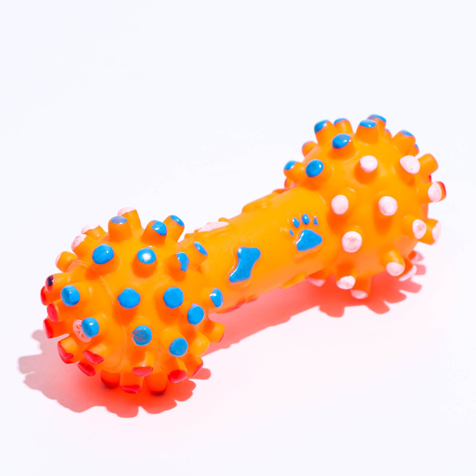 Игрушка для собак Пижон пищащая увеличенная «Гантель с лапками» оранжевая - фото 1