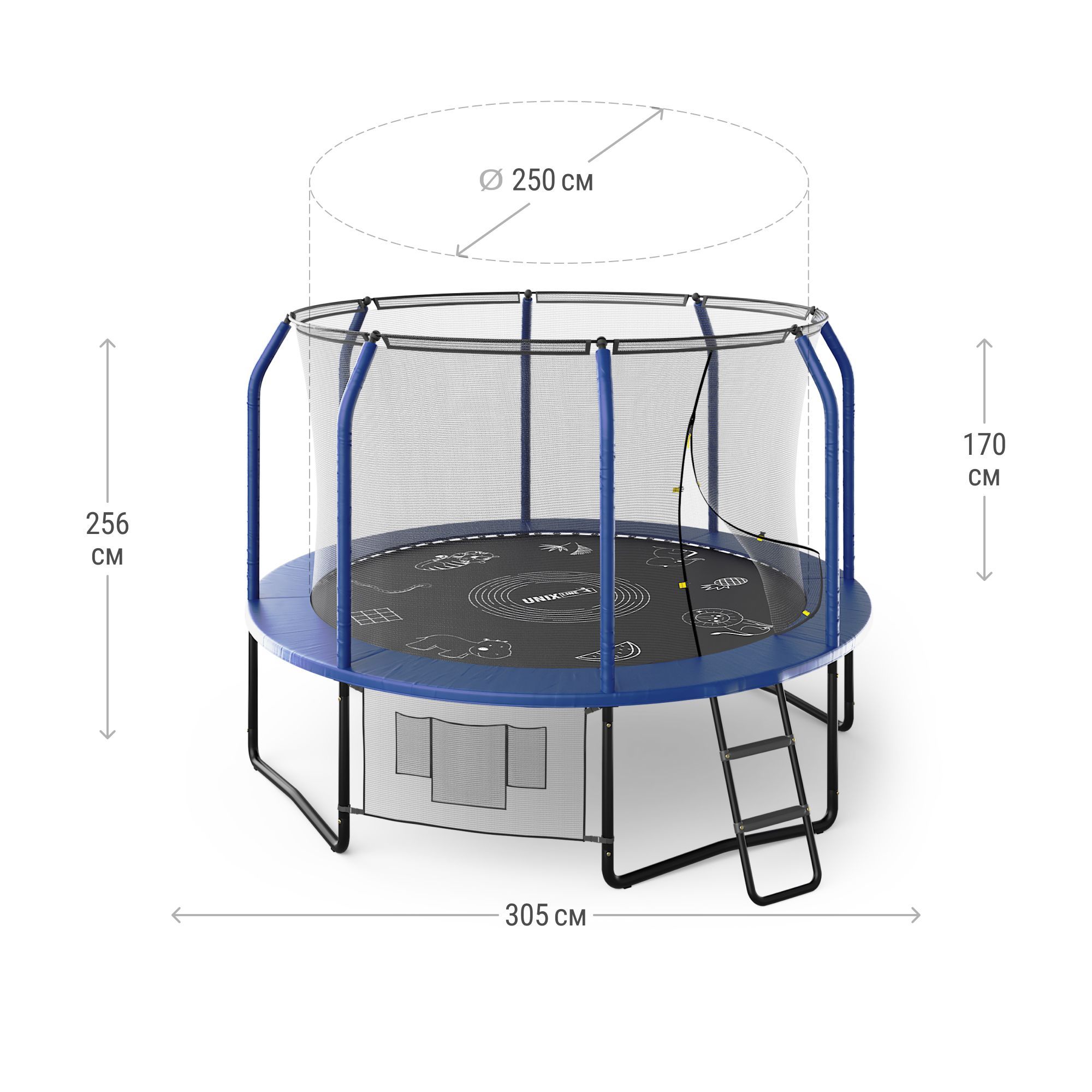 Батут каркасный supreme game UNIX line 10 ft blue общий диаметр 305 см до 150 кг диаметр прыжковой зоны 250 см - фото 2