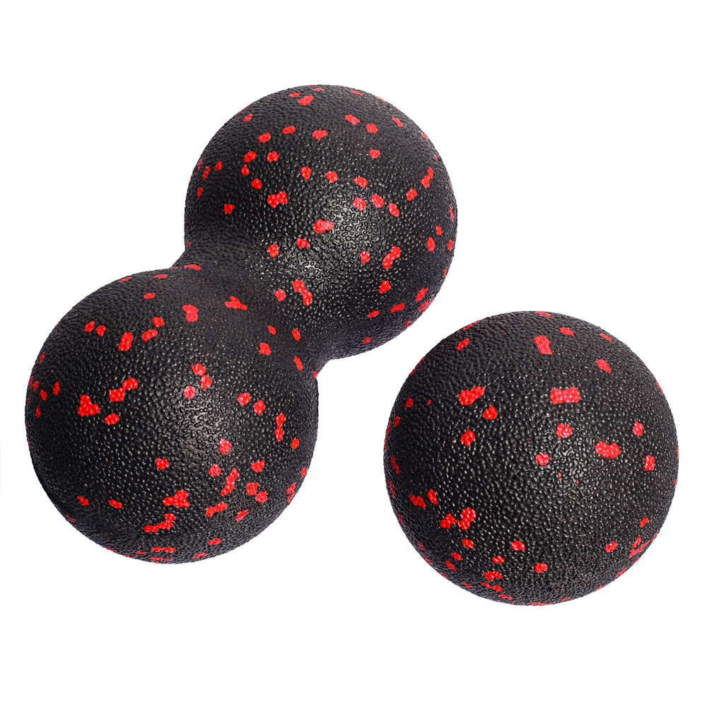 Набор массажных мячей МФР STRONG BODY классический и сдвоенный: 8 см и 8х16 см черно-красный - фото 2