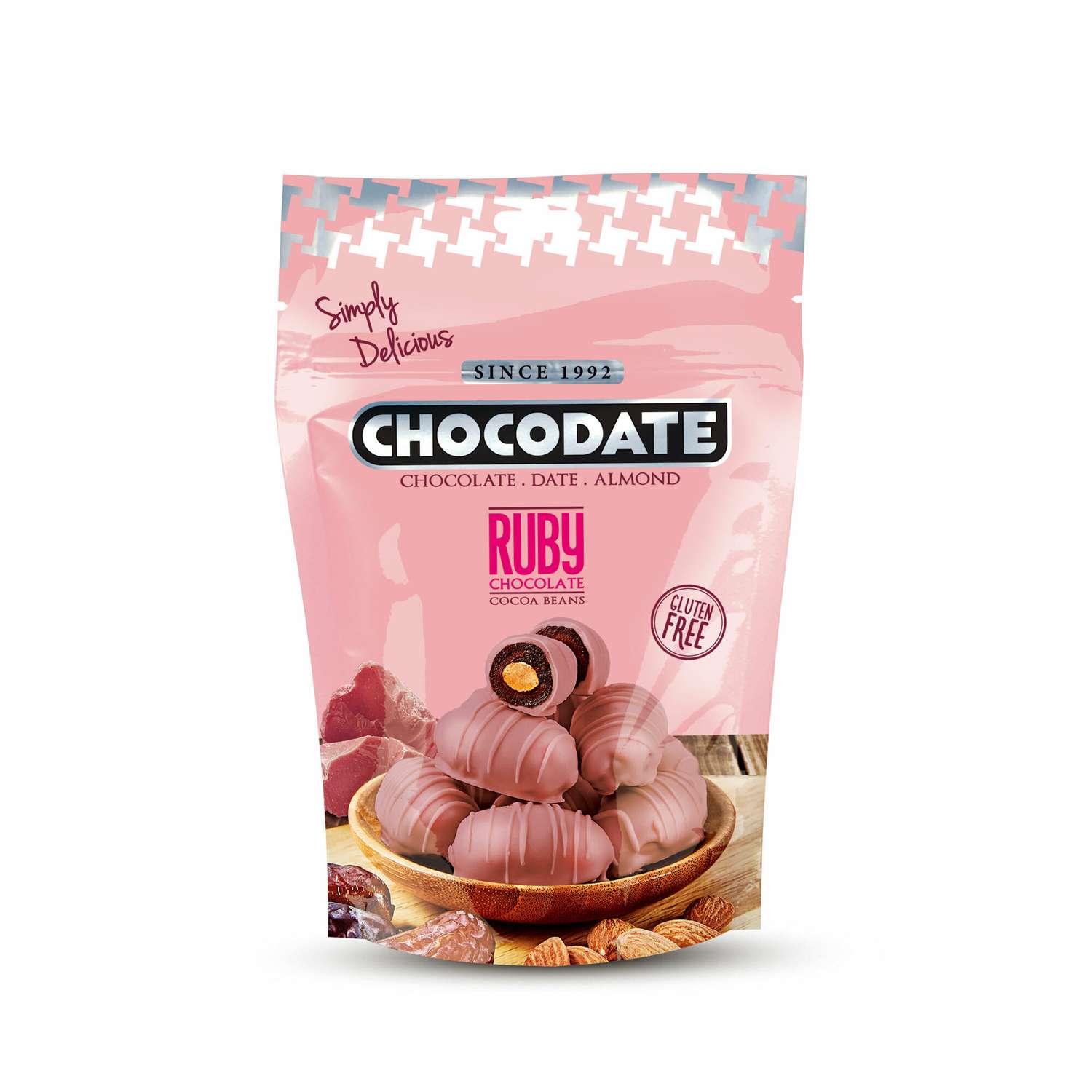 Финики CHOCODATE с миндалем в рубиновом шоколаде 100г - фото 1