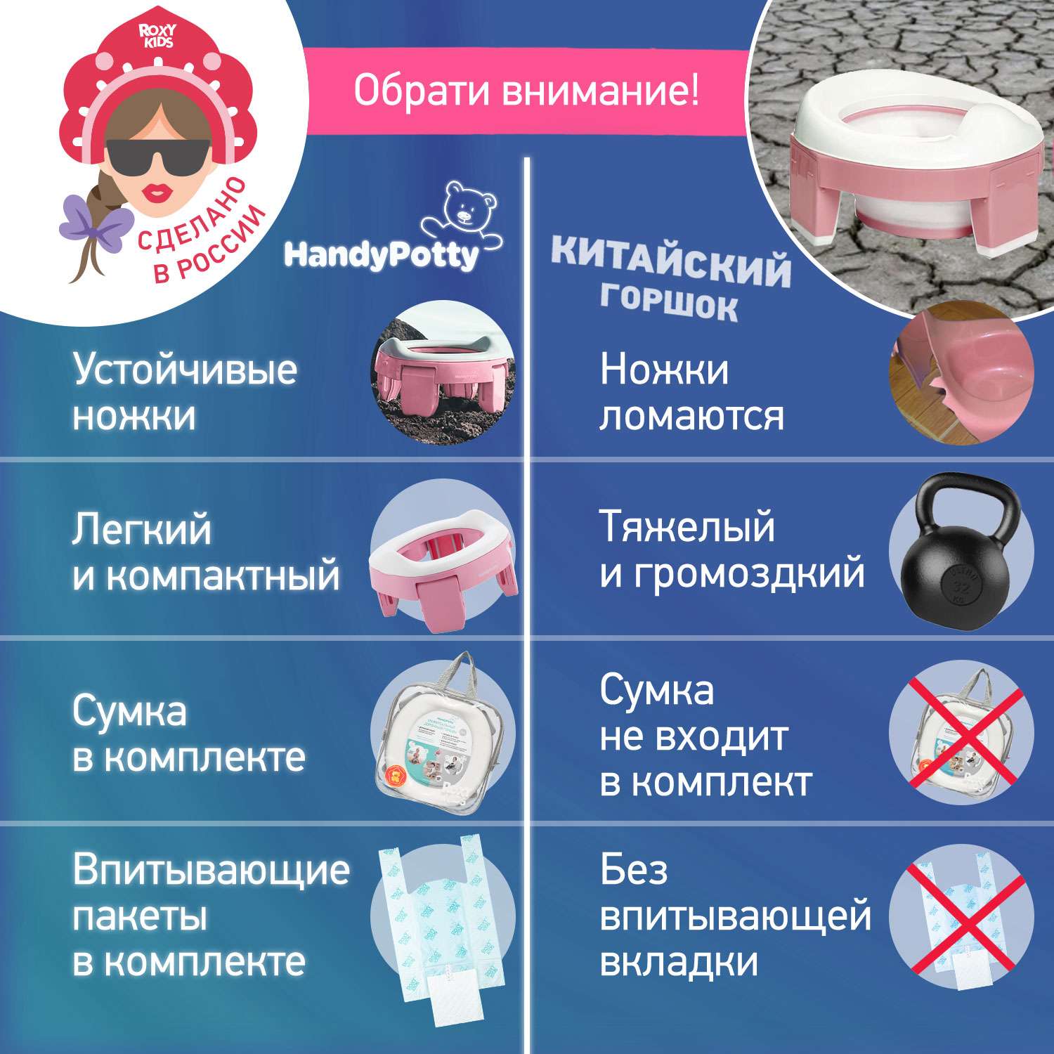 Горшок дорожный ROXY-KIDS складной и насадка на унитаз HandyPotty с тремя пакетами цвет розовый - фото 10