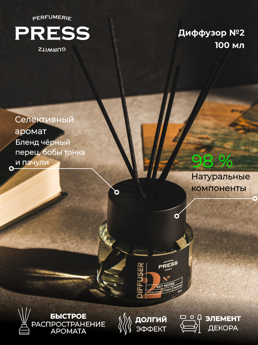 Диффузор №2 Press Gurwitz Perfumerie Ароматизатор для дома с палочками с ароматом Черный перец Бобы Тонка Пачули - фото 3
