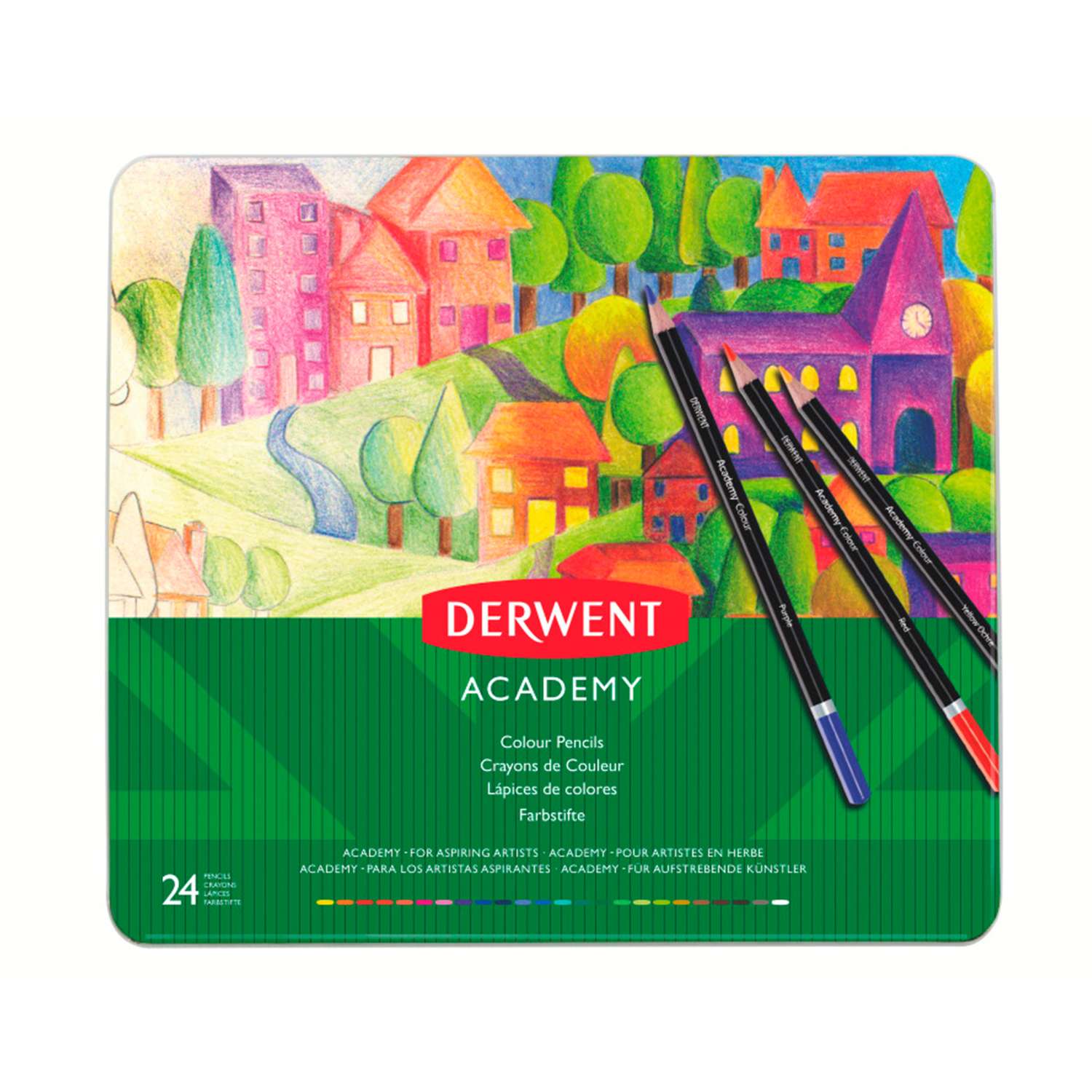 Набор цветных карандашей DERWENT Academy Colour 24 цвета металлическая коробка 2301938 - фото 1