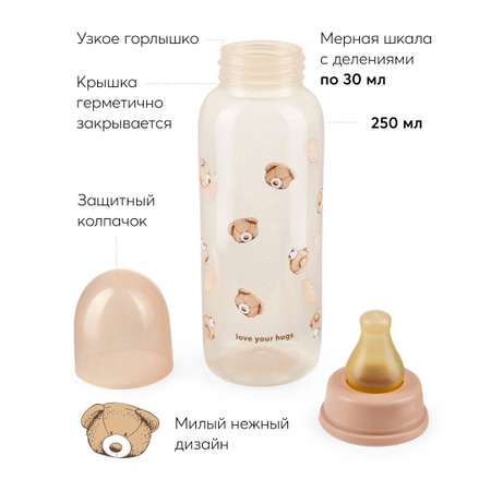 Бутылочка для кормления Happy Baby с латексной соской медленный поток 250 мл мишка