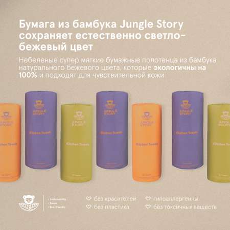 Салфетки бумажные Jungle Story небеленые из бамбука двухслойные в индивидуальной упаковке