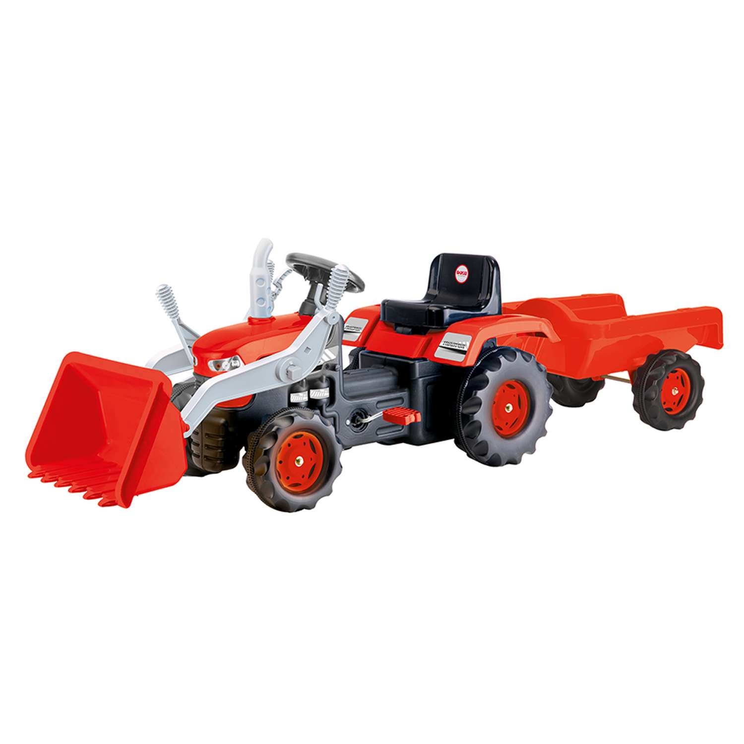 Трактор педальный DOLU с прицепом и ковшом клаксон красный - фото 1